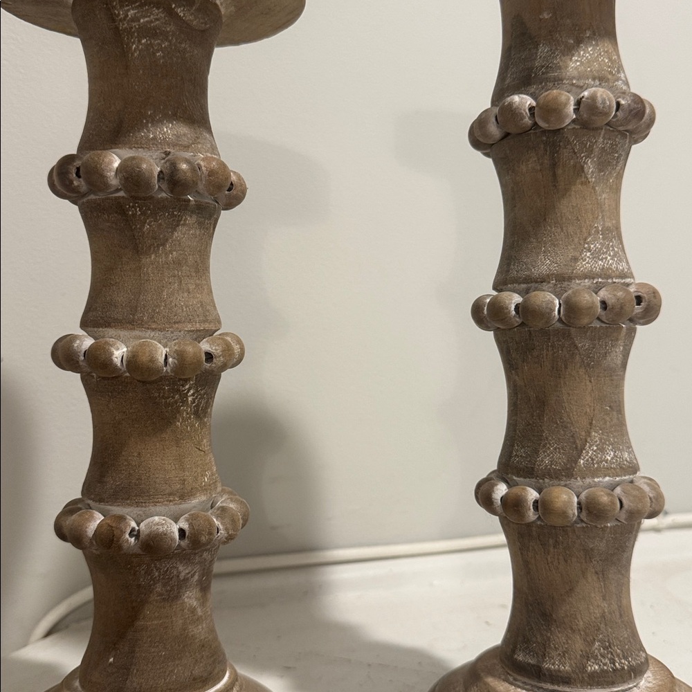Wooden Banded Bead Pillar Candle Holders - Picture 2 of 5